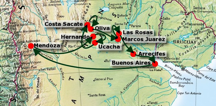 Travel map of the Dukes Tour
